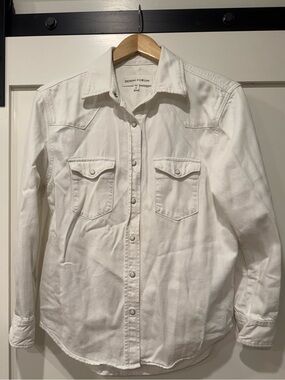 Aritzia Denim Forum White Button-Down Denim Jacket